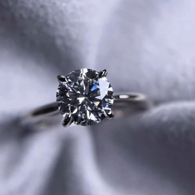 2CT Round Cut Moissanite Engagement Ring In Sterling Silver