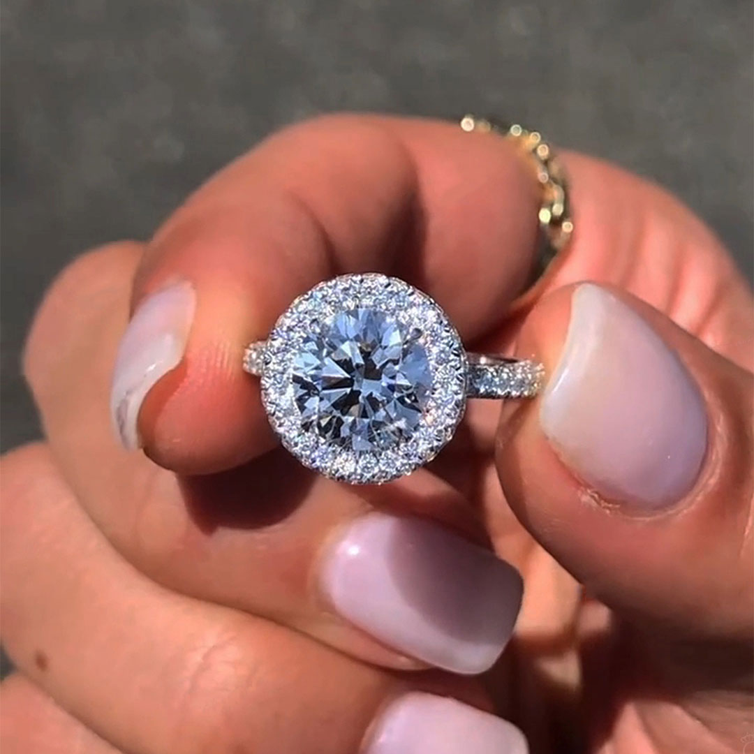 2CT Round Cut Moissanite Engagement Ring In Sterling Silver