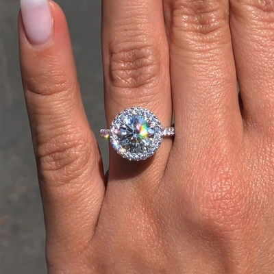 2CT Round Cut Moissanite Engagement Ring In Sterling Silver