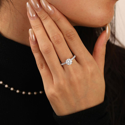 2CT Round Cut Moissanite Engagement Ring In Sterling Silver