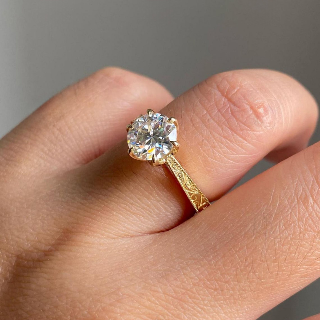 2CT Round Cut Moissanite Engagement Ring In Sterling Silver