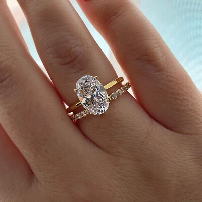 2CT Oval & Round Cut Moissanite Engagement Ring Sets In Sterling Silver