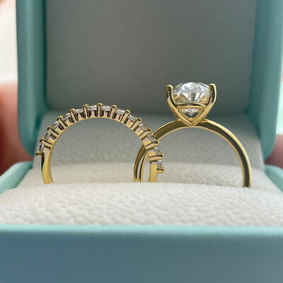 2CT Oval & Round Cut Moissanite Engagement Ring Sets In Sterling Silver