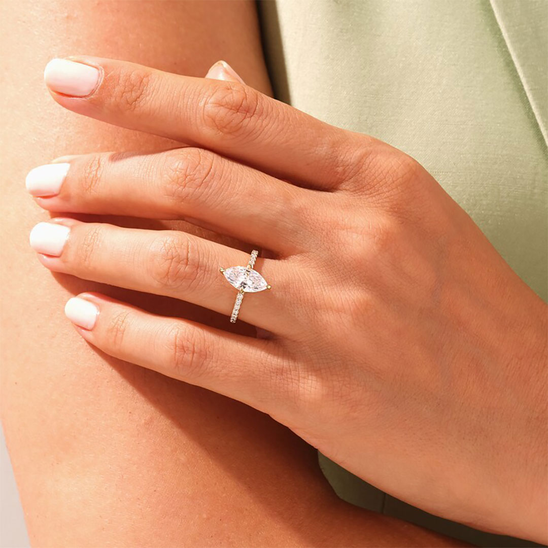 2CT Marquise & Round Cut Moissanite Engagement Ring In Sterling Silver