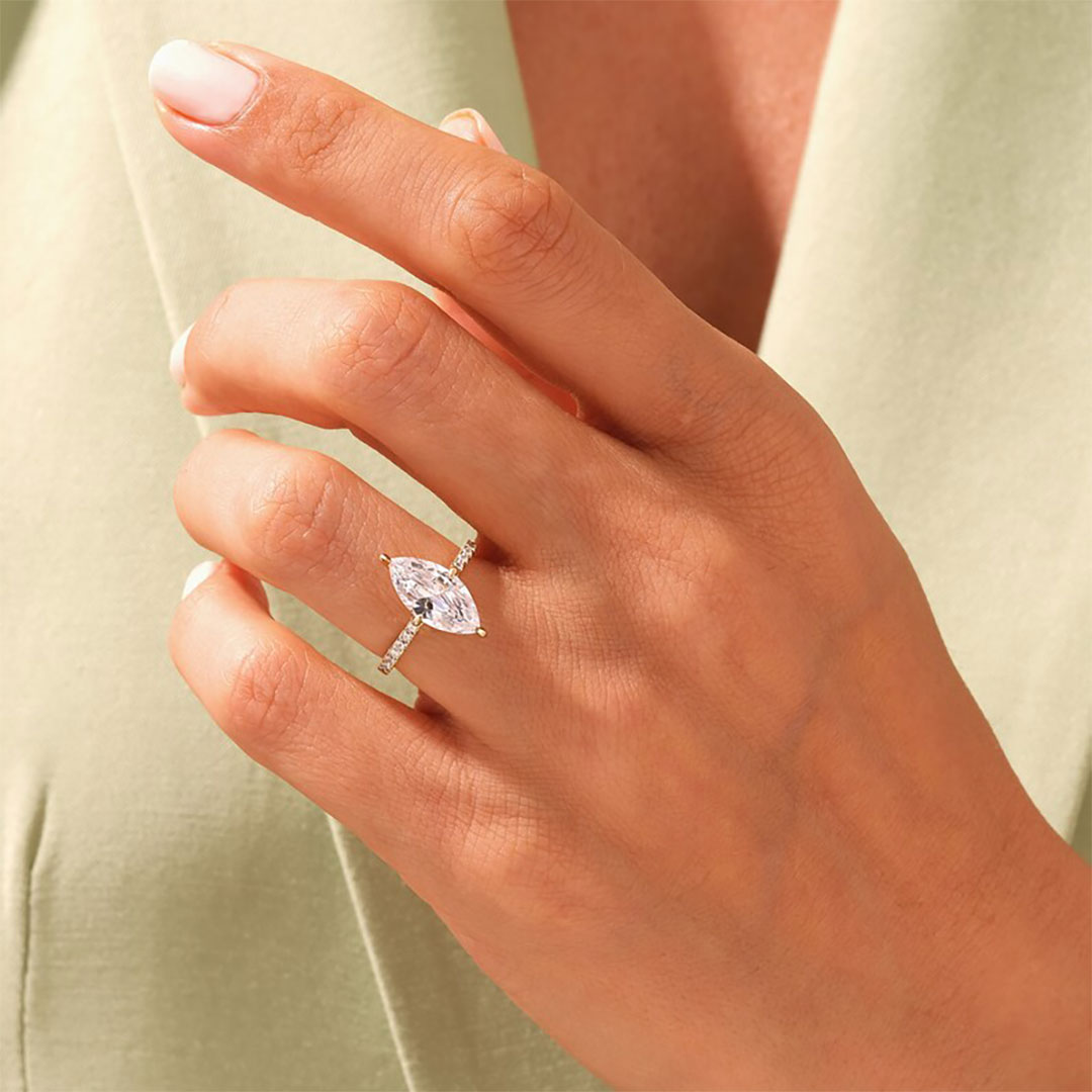 2CT Marquise & Round Cut Moissanite Engagement Ring In Sterling Silver