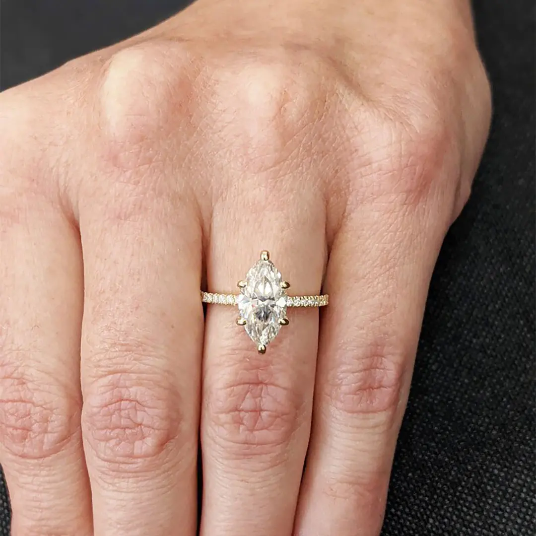 2CT Marquise & Round Cut Moissanite Engagement Ring In Sterling Silver