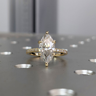 2CT Marquise & Round Cut Moissanite Engagement Ring In Sterling Silver