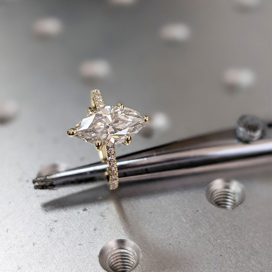 2CT Marquise & Round Cut Moissanite Engagement Ring In Sterling Silver