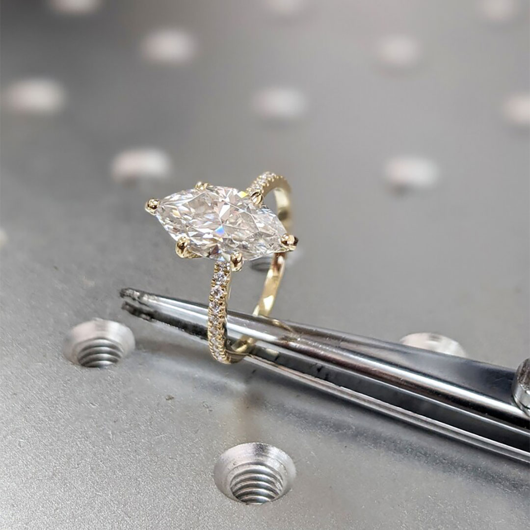 2CT Marquise & Round Cut Moissanite Engagement Ring In Sterling Silver