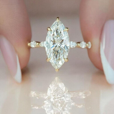 2CT Marquise & Round Cut Moissanite Engagement Ring In Sterling Silver