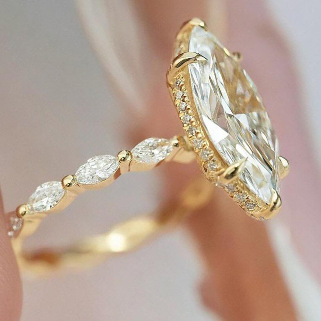 2CT Marquise & Round Cut Moissanite Engagement Ring In Sterling Silver
