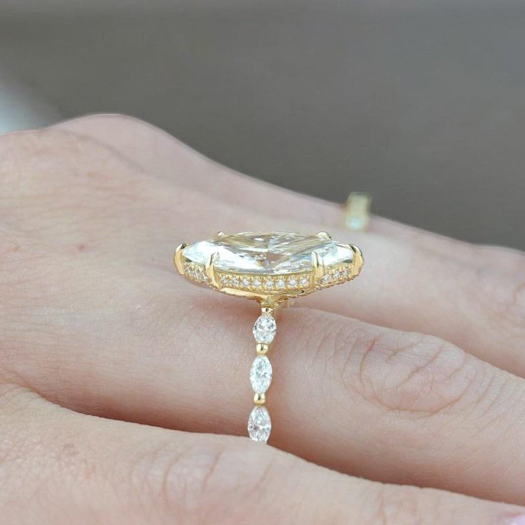 2CT Marquise & Round Cut Moissanite Engagement Ring In Sterling Silver