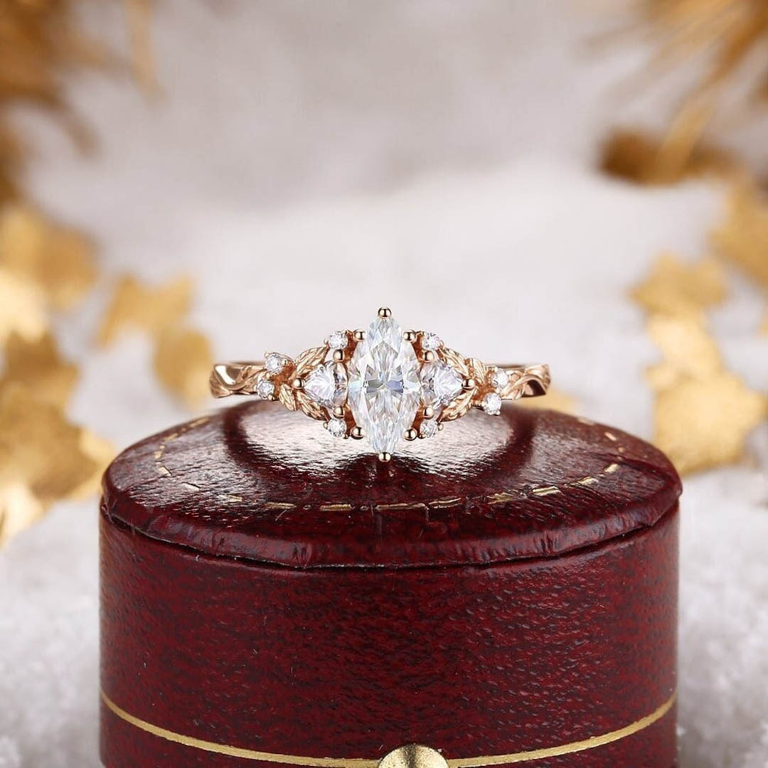 2CT Marquise & Round Cut Moissanite Engagement Ring In Sterling Silver