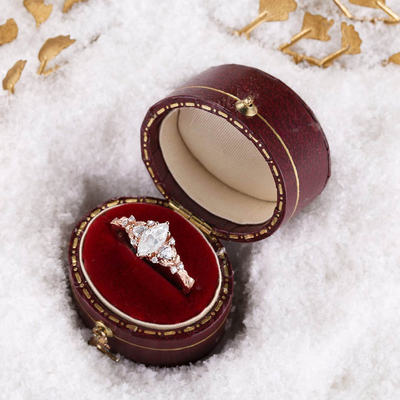 2CT Marquise & Round Cut Moissanite Engagement Ring In Sterling Silver