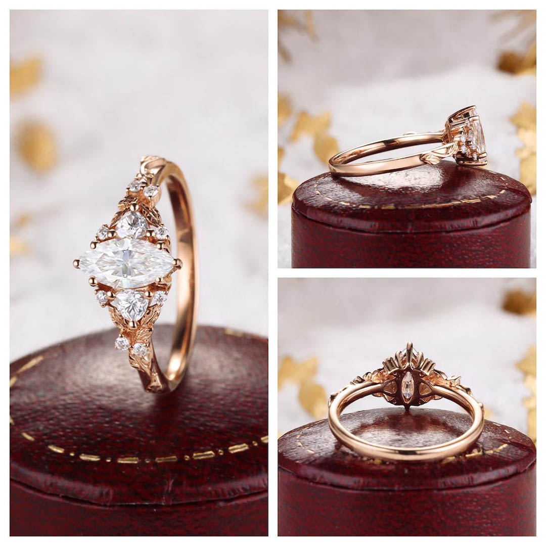 2CT Marquise & Round Cut Moissanite Engagement Ring In Sterling Silver