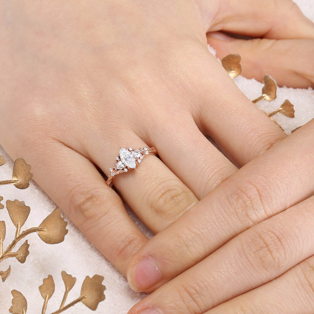 2CT Marquise & Round Cut Moissanite Engagement Ring In Sterling Silver