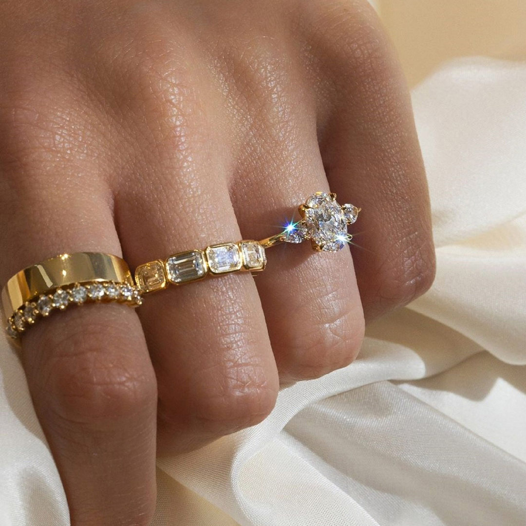 3.5CT Emerald Cut Moissanite Wedding Band Sets In Sterling Silver