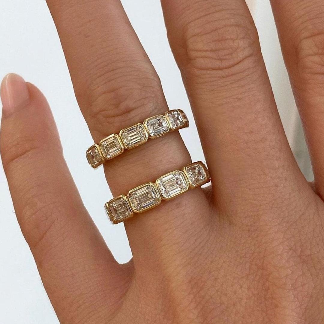 3.5CT Emerald Cut Moissanite Wedding Band Sets In Sterling Silver