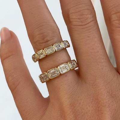 3.5CT Emerald Cut Moissanite Wedding Band Sets In Sterling Silver