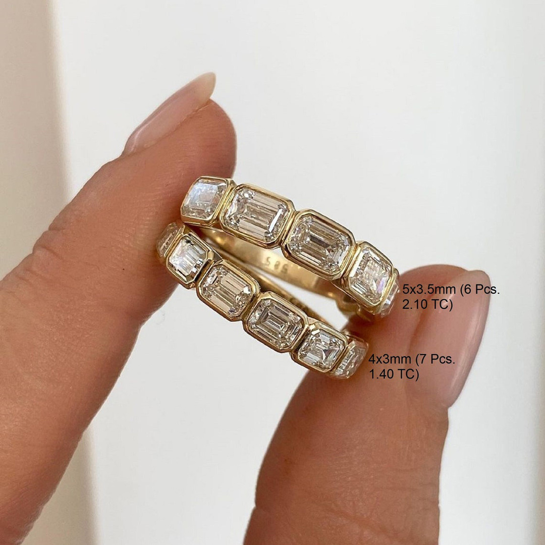 3.5CT Emerald Cut Moissanite Wedding Band Sets In Sterling Silver