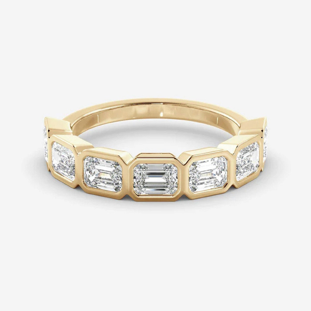 3.5CT Emerald Cut Moissanite Wedding Band Sets In Sterling Silver