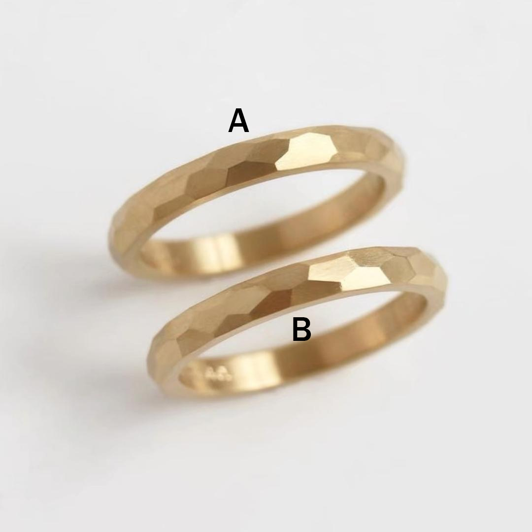 Faceted Gold Wedding Bands Set In Sterling Silver