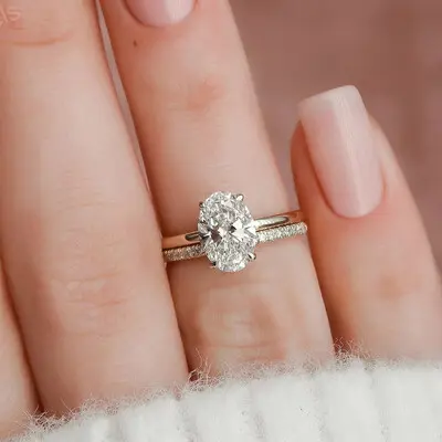 2CT Oval & Round Cut Moissanite Engagement Ring Set In Sterling Silver