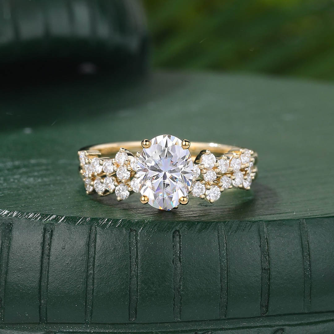2CT Oval & Round Cut Moissanite Engagement Ring Set In Sterling Silver