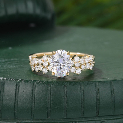 2CT Oval & Round Cut Moissanite Engagement Ring Set In Sterling Silver