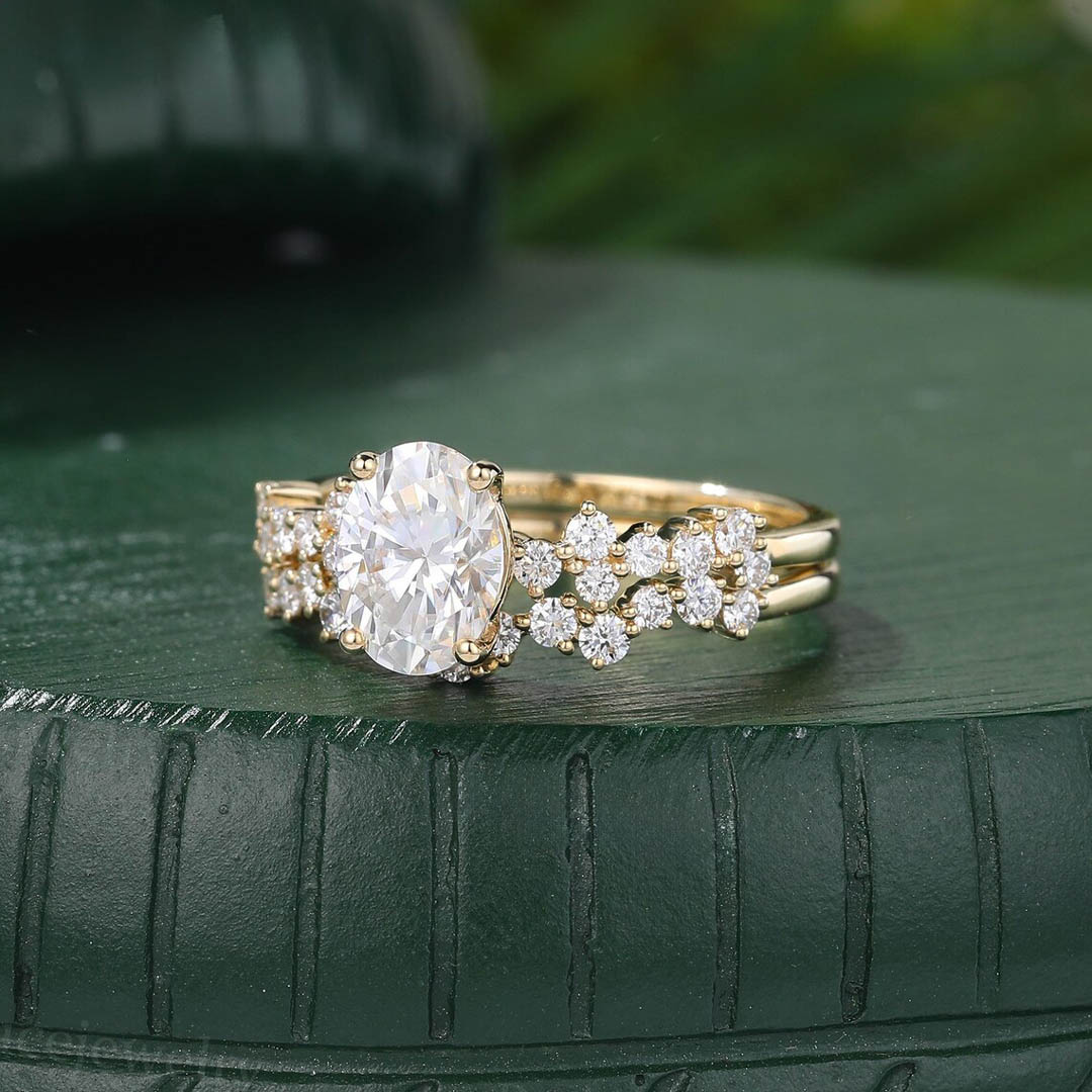 2CT Oval & Round Cut Moissanite Engagement Ring Set In Sterling Silver