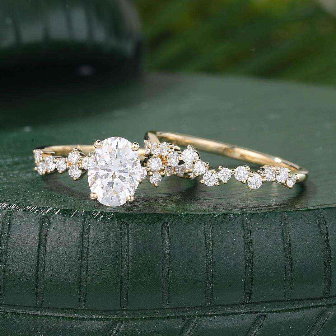 2CT Oval & Round Cut Moissanite Engagement Ring Set In Sterling Silver