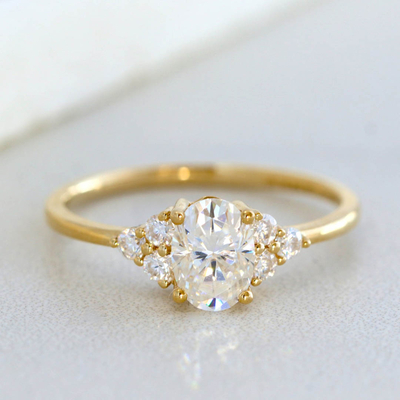 2CT Oval & Round Cut Moissanite Engagement Ring Set In Sterling Silver
