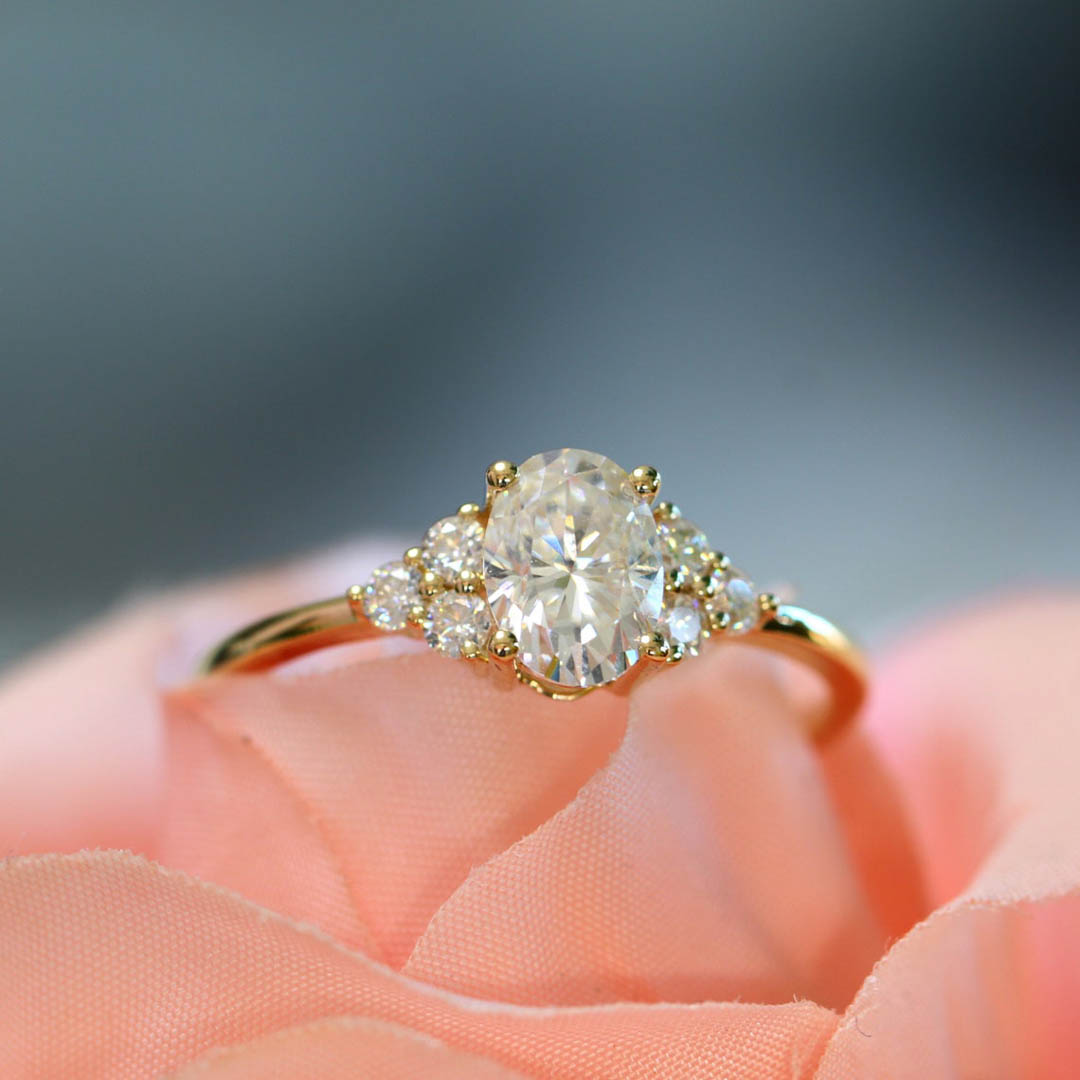 2CT Oval & Round Cut Moissanite Engagement Ring Set In Sterling Silver