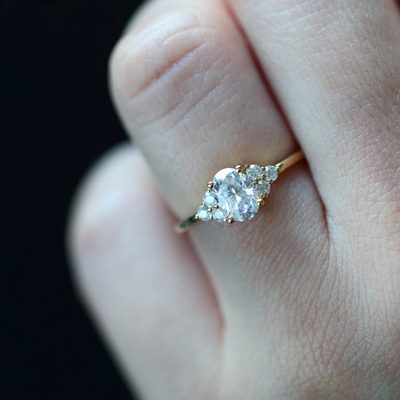 2CT Oval & Round Cut Moissanite Engagement Ring Set In Sterling Silver