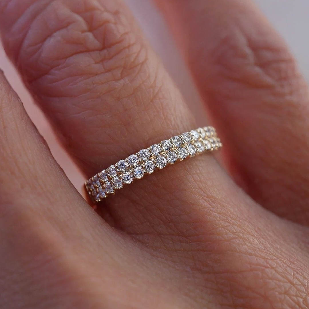 2.44CT Round Cut Moissanite Wedding Band Set In Sterling Silver