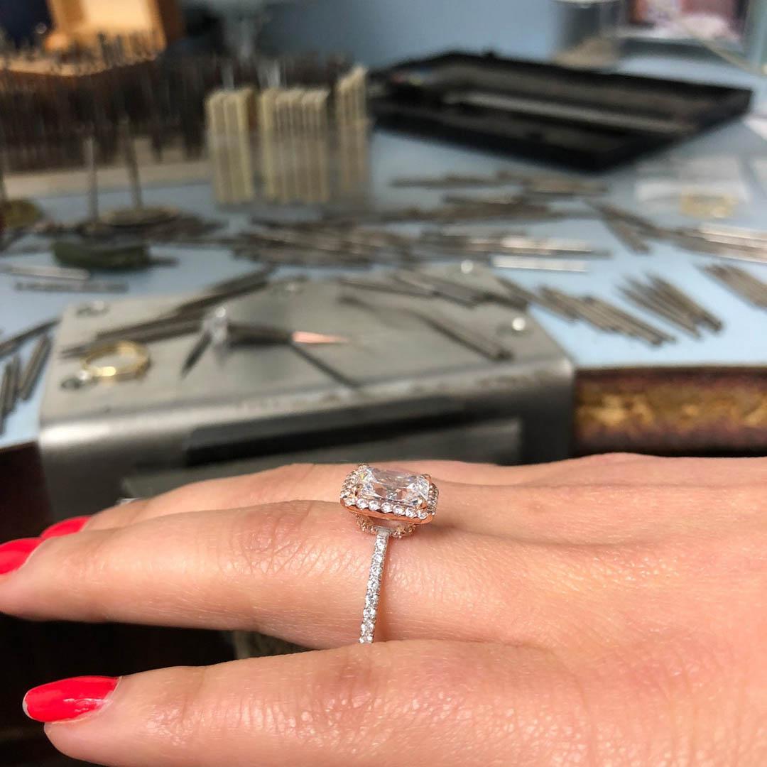 3CT Radiant Cut Two Tone Halo Engagement Ring In Sterling Silver