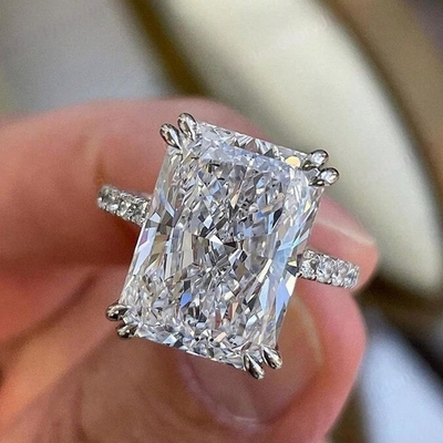 3CT Radiant Cut Moissanite Hide Halo Engagement Ring With Double Claw Prongs In Sterling Silver