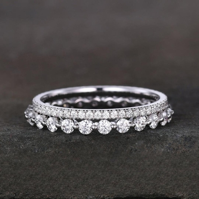 2MM Round Cut Moissanite Wedding Band Setd In Sterling Silver