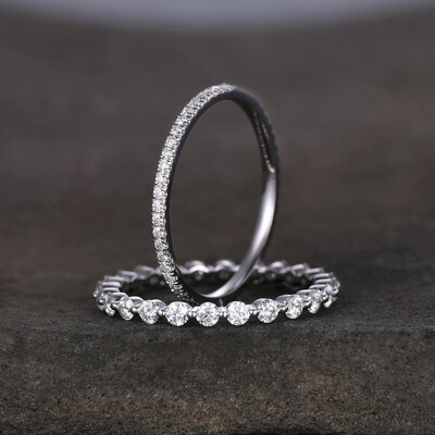 2MM Round Cut Moissanite Wedding Band Setd In Sterling Silver
