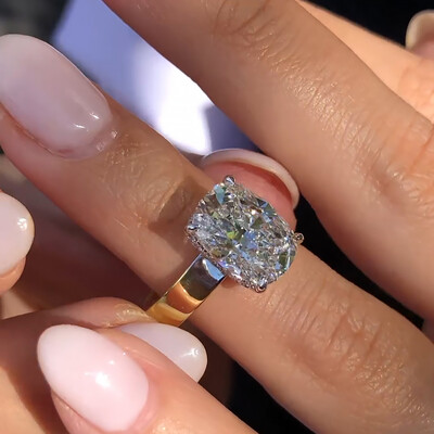 4CT Cushion & Round Cut Moissanite Engagement Ring In Sterling Silver