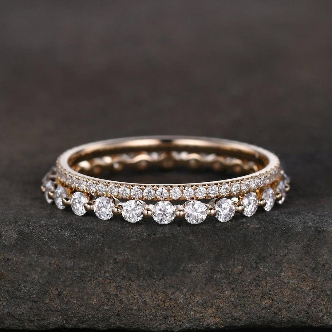 0.98CT Round Cut Moissanite Wedding Band Setd In Sterling Silver