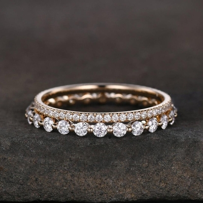 0.98CT Round Cut Moissanite Wedding Band Setd In Sterling Silver