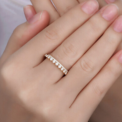 0.98CT Round Cut Moissanite Wedding Band Setd In Sterling Silver