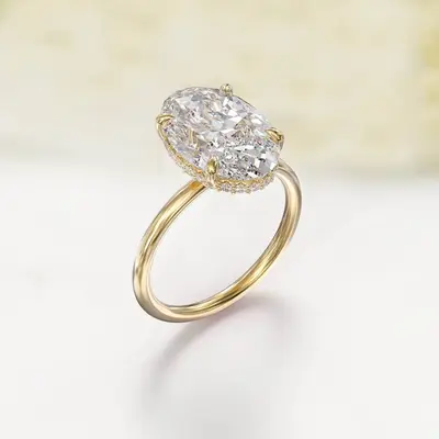 3ct Oval & Round Cut Moissanite Engagement Ring Set in Sterling Silver
