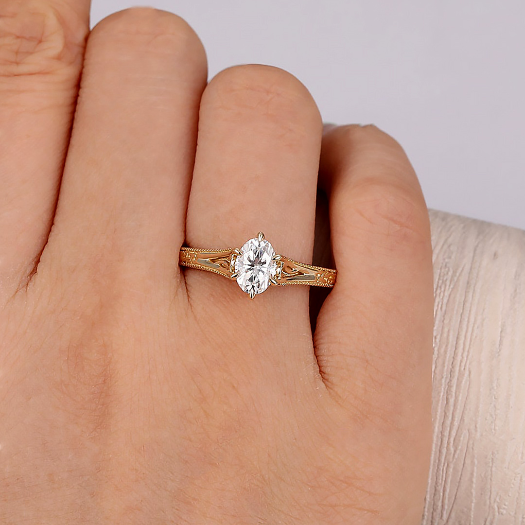 2CT Oval Cut Moissanite Engagement Ring In Sterling Silver