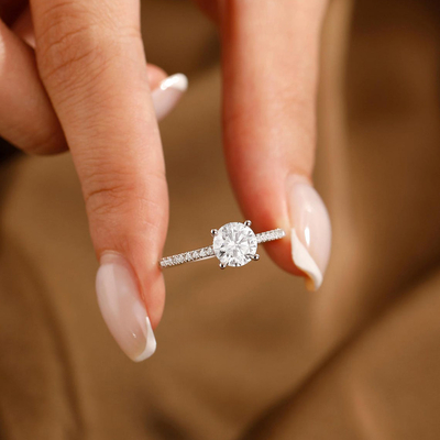 2CT Round Cut Moissanite Engagement Ring In Sterling Silver