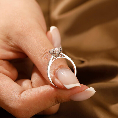 2CT Round Cut Moissanite Engagement Ring In Sterling Silver