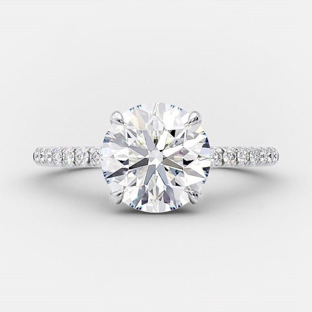 2CT Round Cut Moissanite Engagement Ring In Sterling Silver