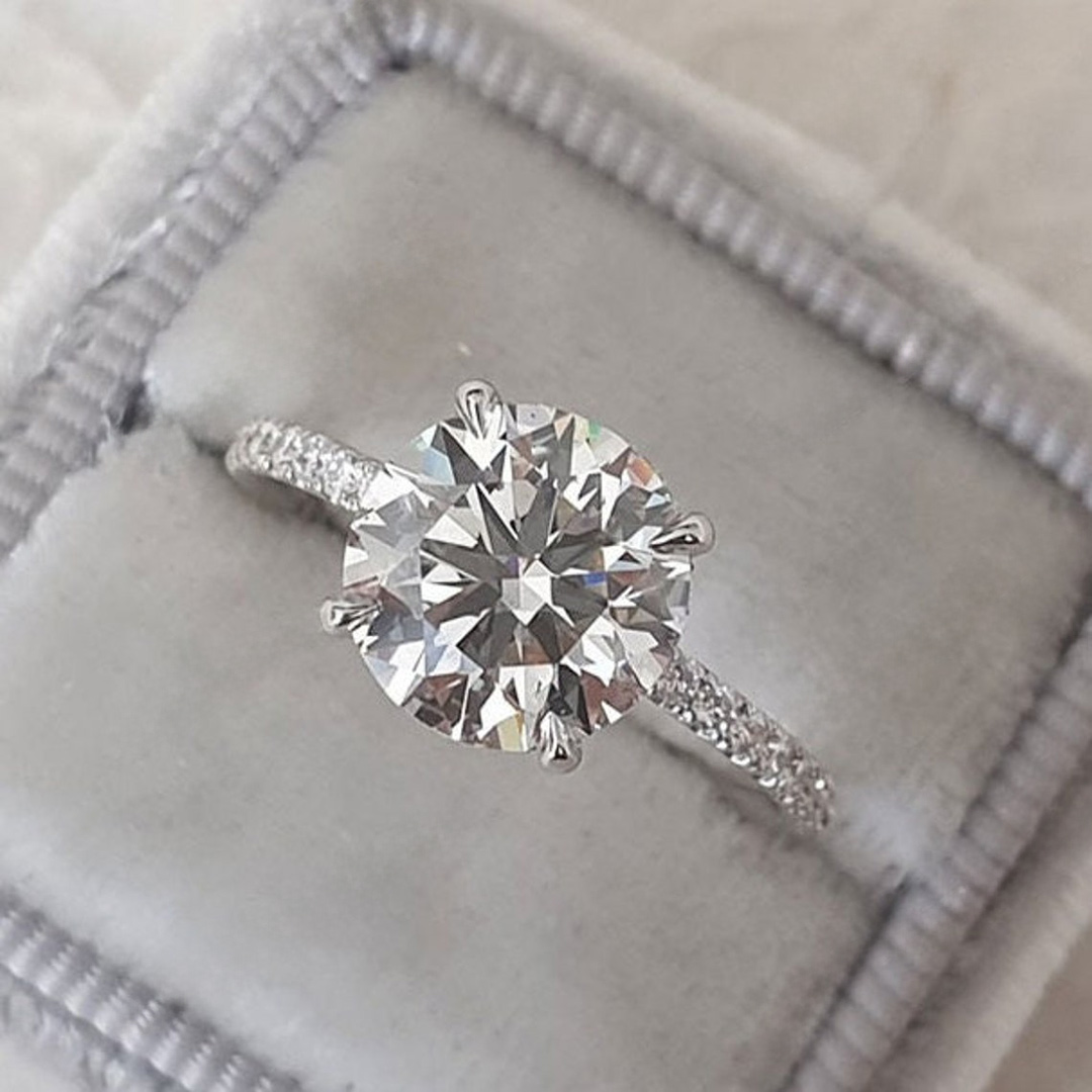 2CT Round Cut Moissanite Engagement Ring In Sterling Silver