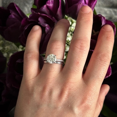 2CT Round Cut Moissanite Engagement Ring In Sterling Silver